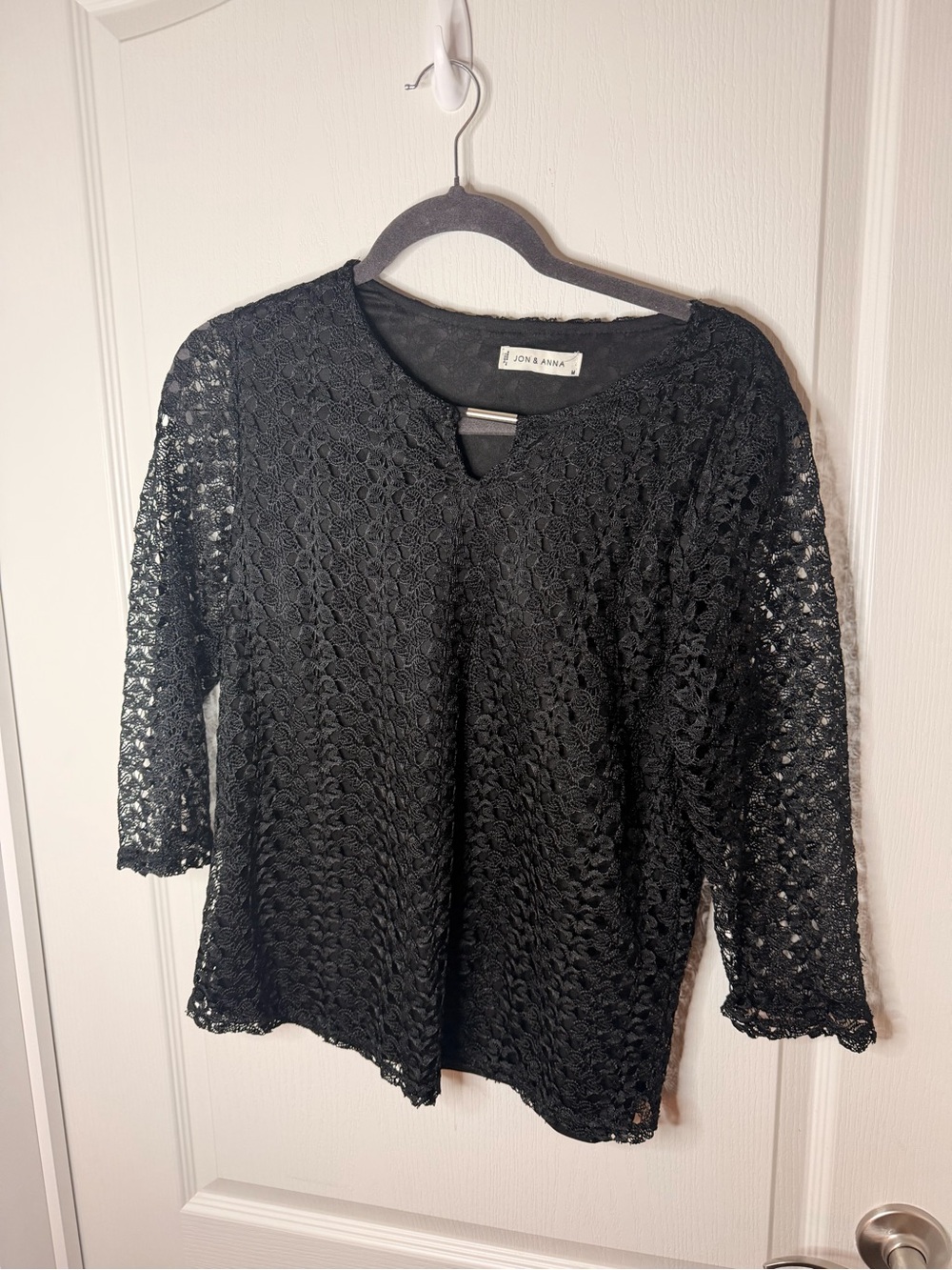 Jon & Anna Black Lace Keyhole Blouse